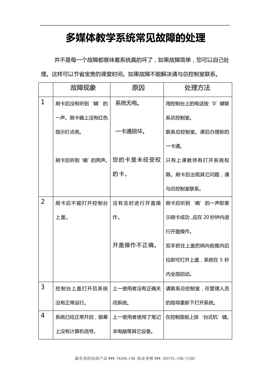 多媒体教学系统常见故障的处理_第1页