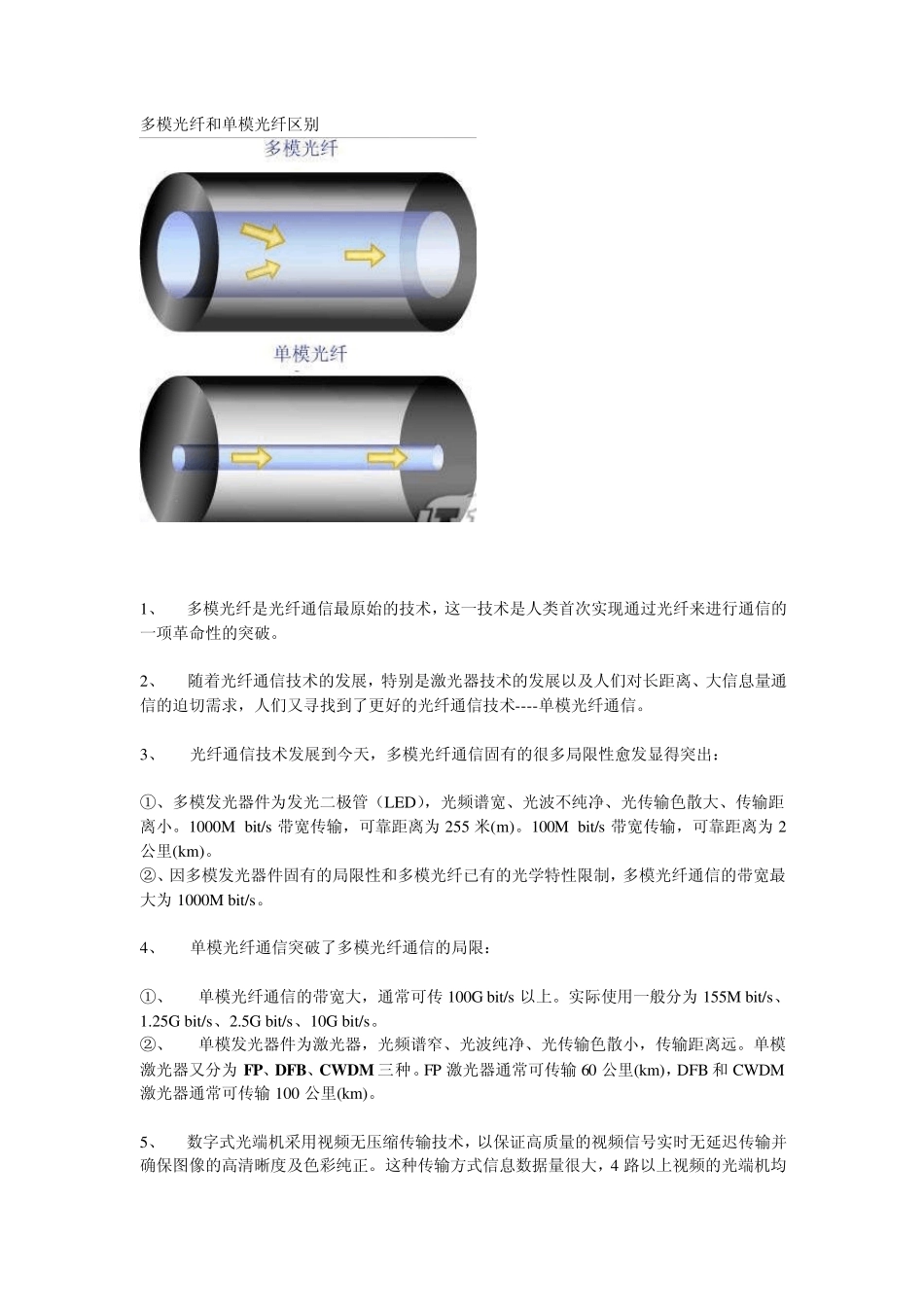 多模光纤和单模光纤对比分析_第1页