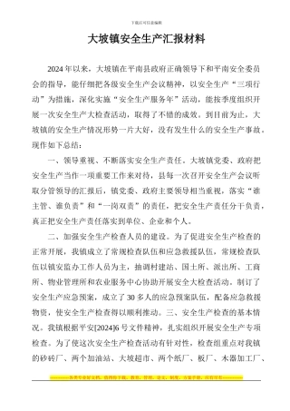 大坡镇安全生产汇报材料