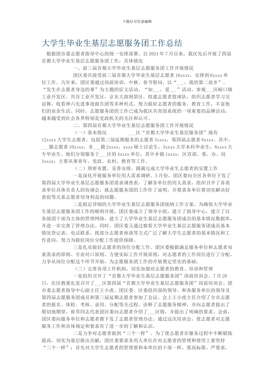 大学生毕业生基层志愿服务团工作总结_第1页