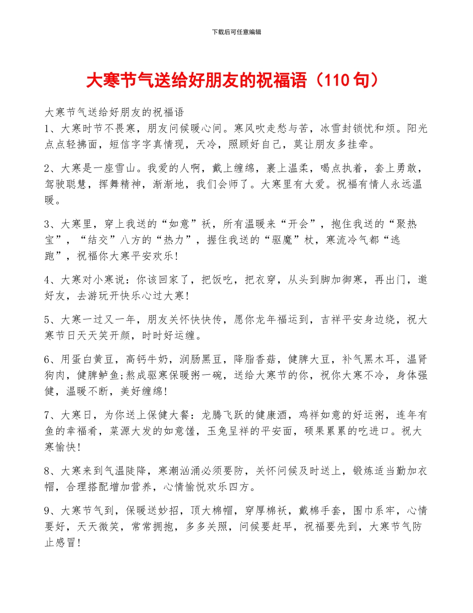 大寒节气送给好朋友的祝福语_第1页