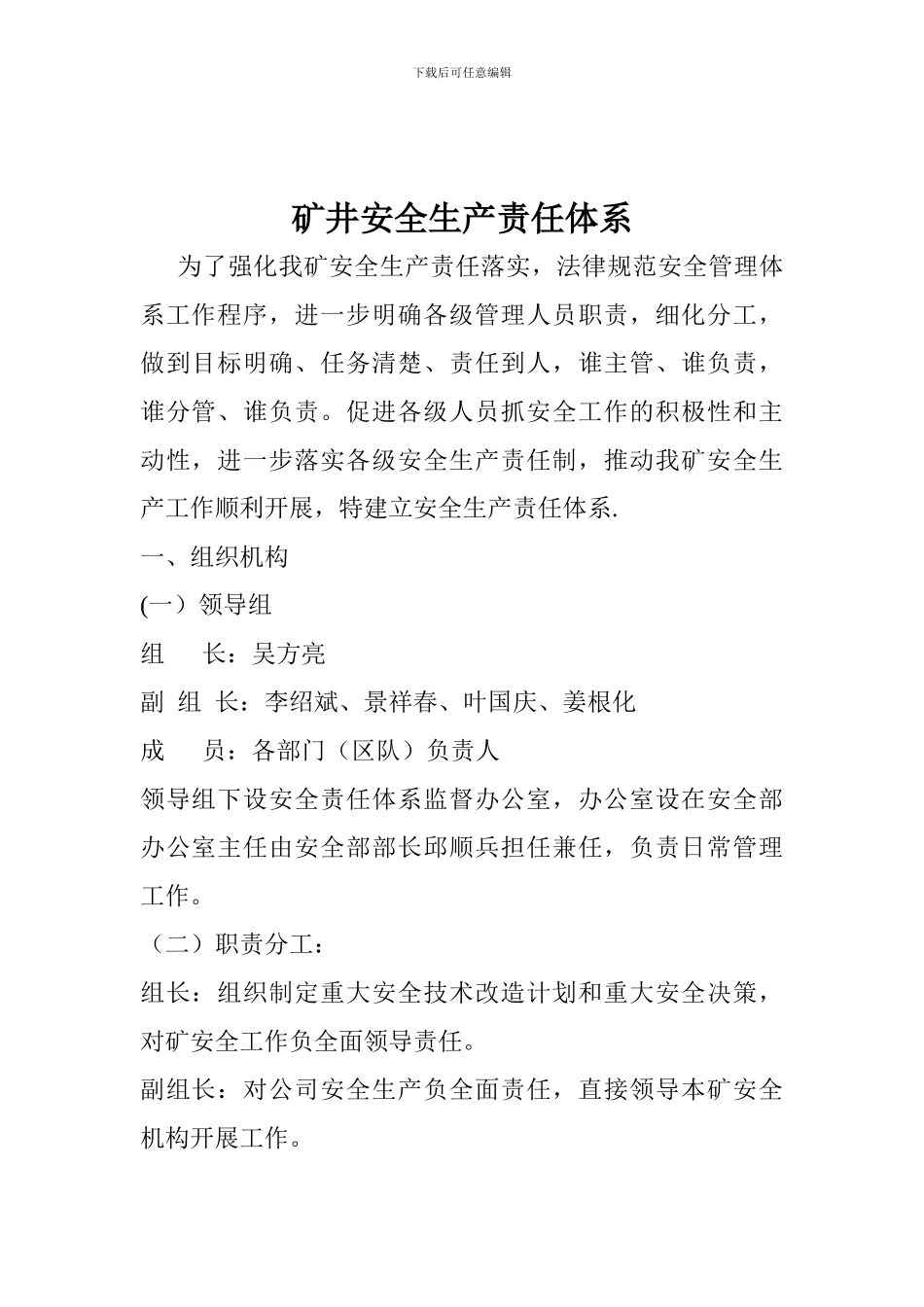 大路坡煤矿安全生产责任体系._第1页