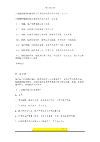 大连鑫磊融资担保有限公司风险控制流程管理制度