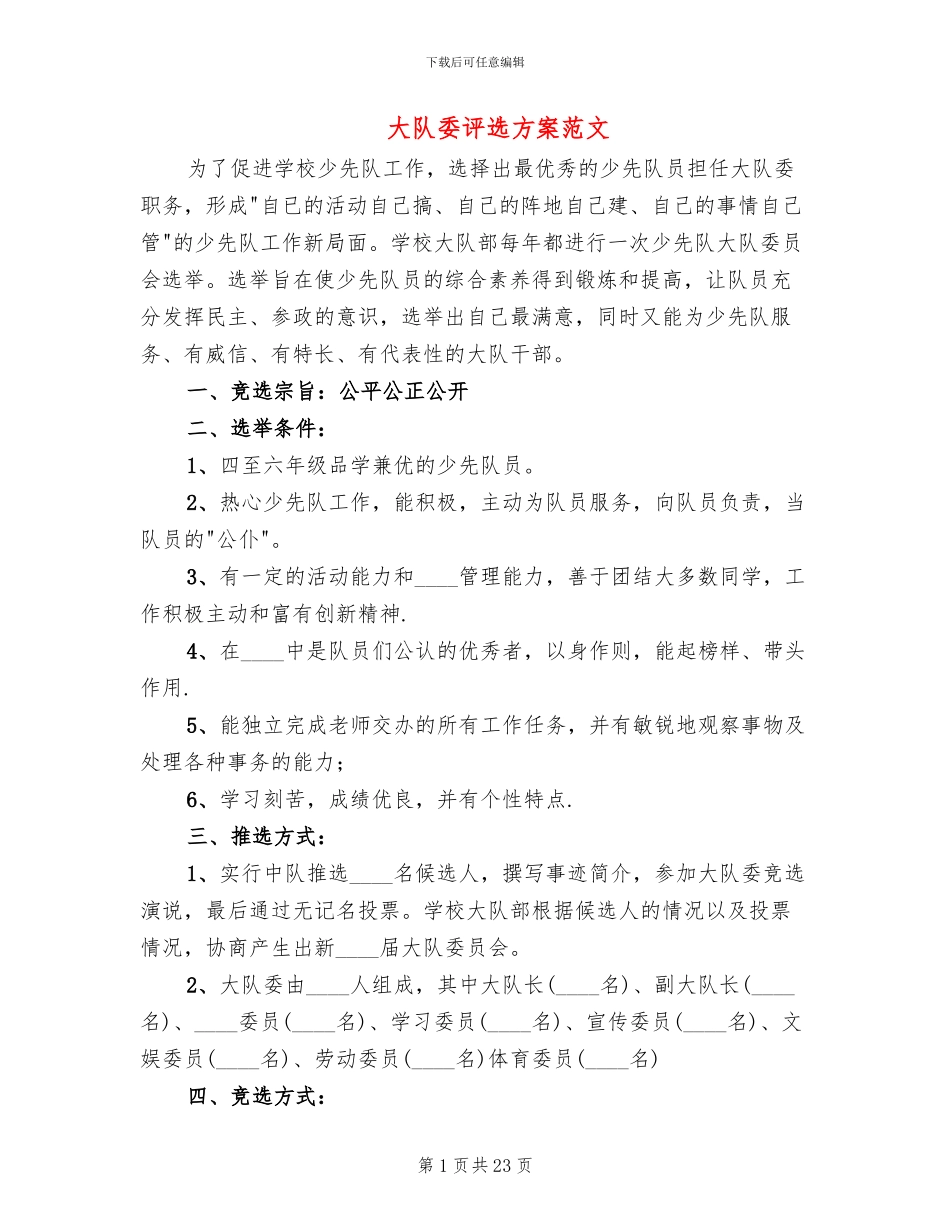 大队委评选方案范文_第1页