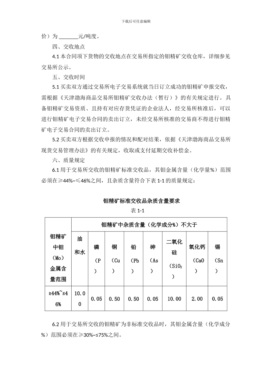 天津渤海商品交易所钼精矿现货电子交易合同(征求意见稿)_第2页