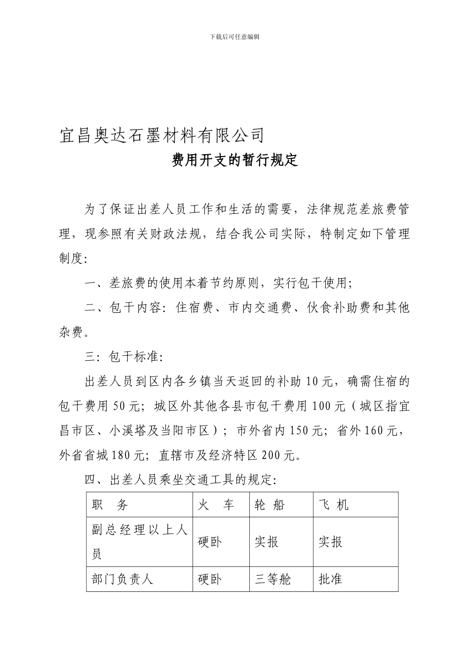 奥达石墨材料有限公司差旅费管理制度_第1页