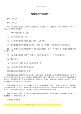 婚前财产约定协议书