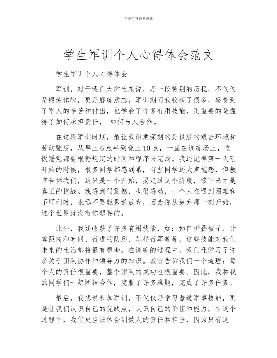 学生军训个人心得体会范文_第1页