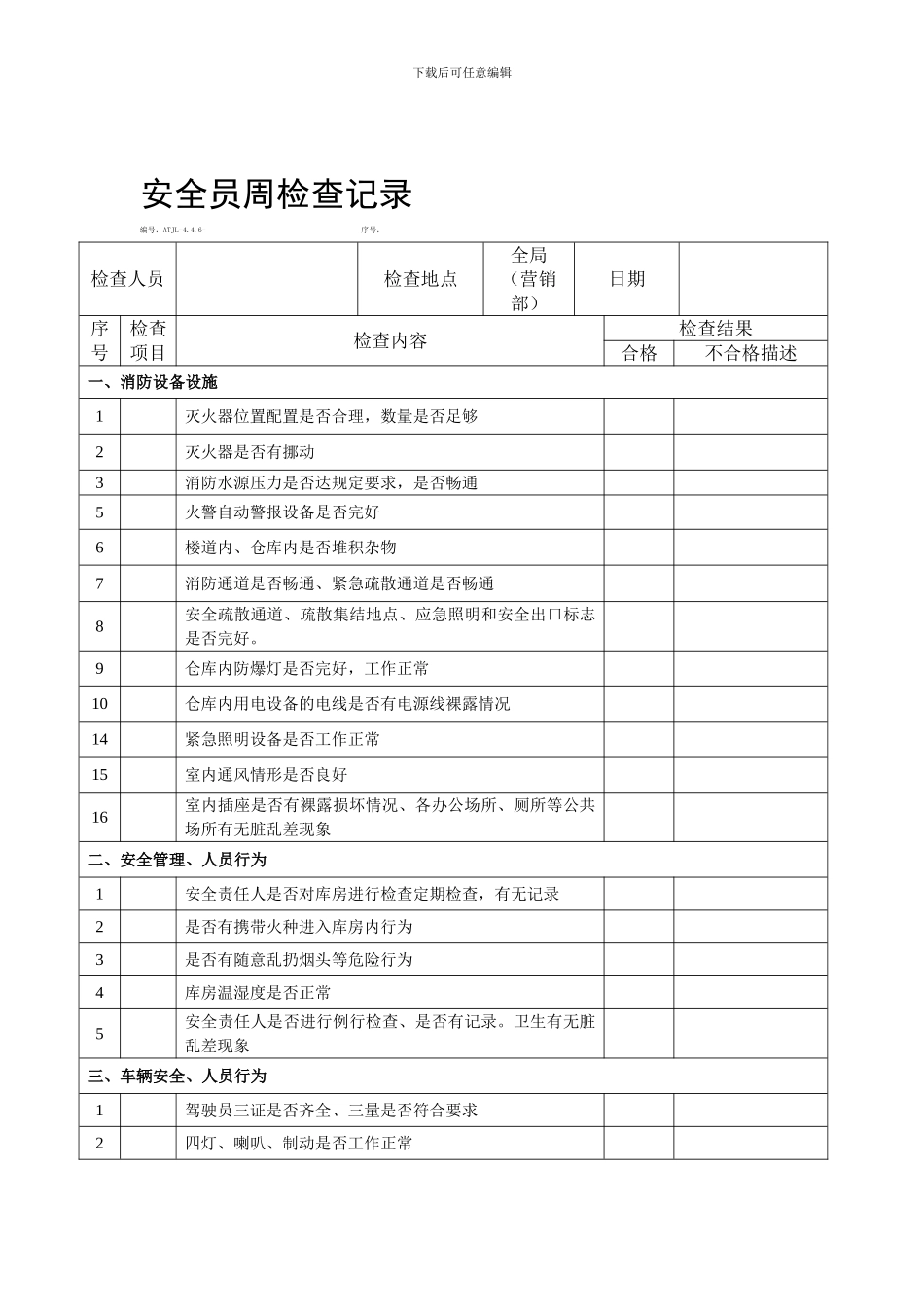 安全员周检查记录._第1页