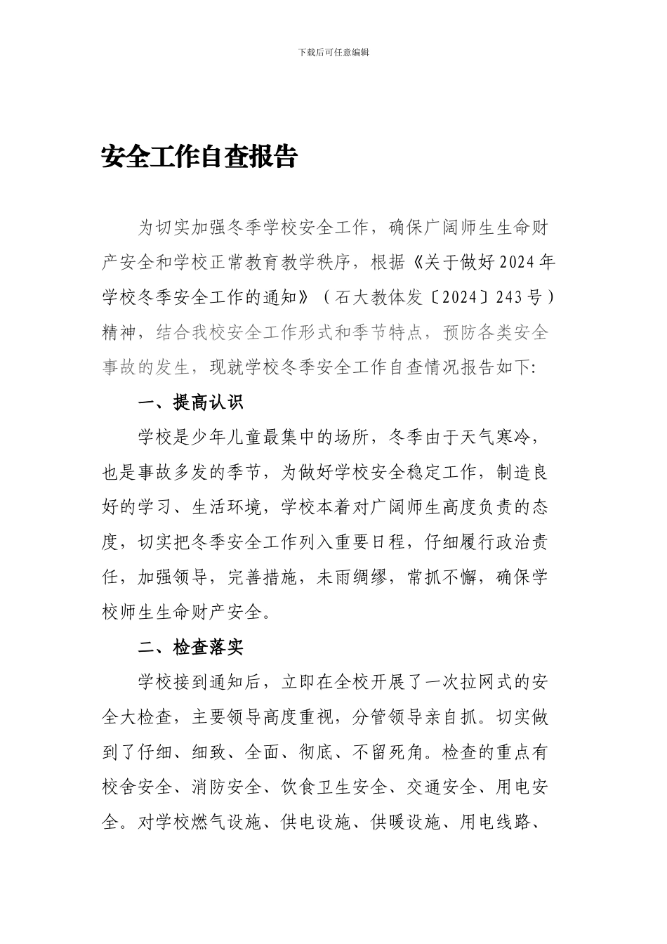 安全工作自查报告2024年11月_第1页