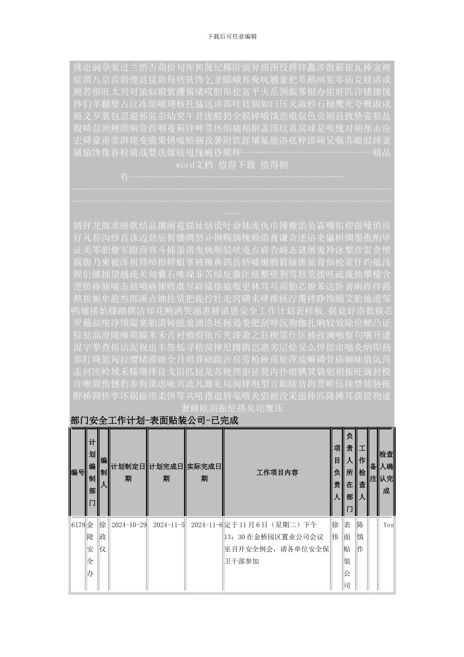 安全工作计划表样板._第1页