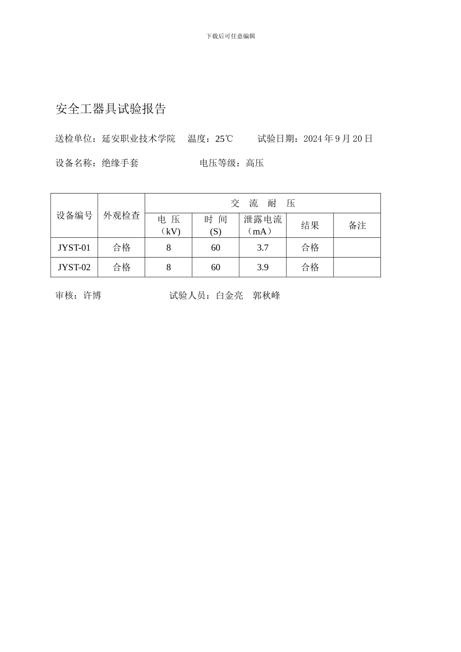 安全工器具试验报告_第1页