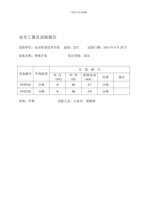 安全工器具试验报告