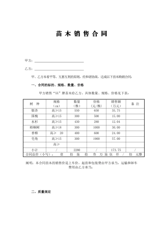 2025年苗木销售合同范本