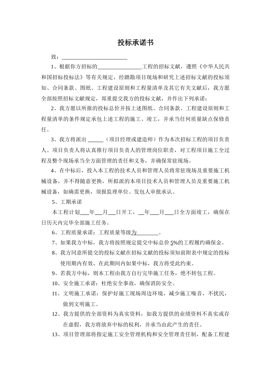 2025年投标承诺书标准版_第1页