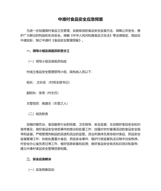 2025年中滩村食品安全应急预案