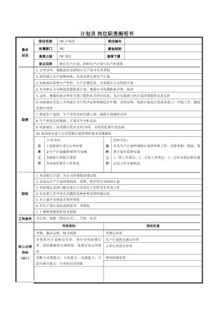 2025年PMC计划员岗位说明书
