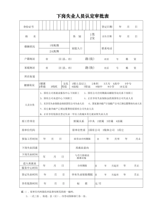2025年下岗失业人员认定审批表