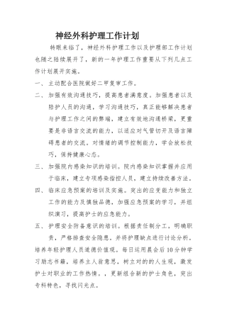 2025年神经外科护理工作计划
