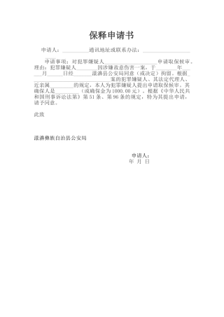 2025年保释申请书