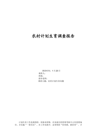 2025年农村计划生育调查报告