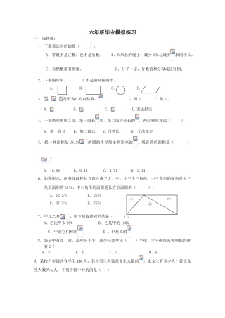 2025年人教版六年级数学毕业模拟试卷