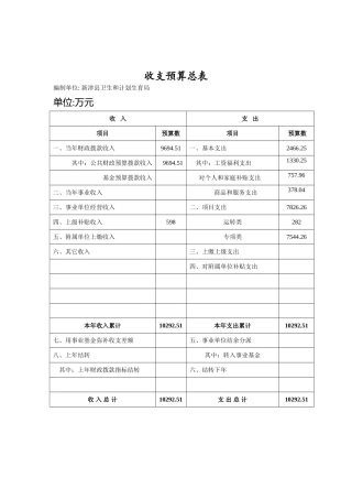 2025年收支预算总表