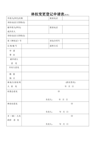 2025年林权变更登记申请表集体