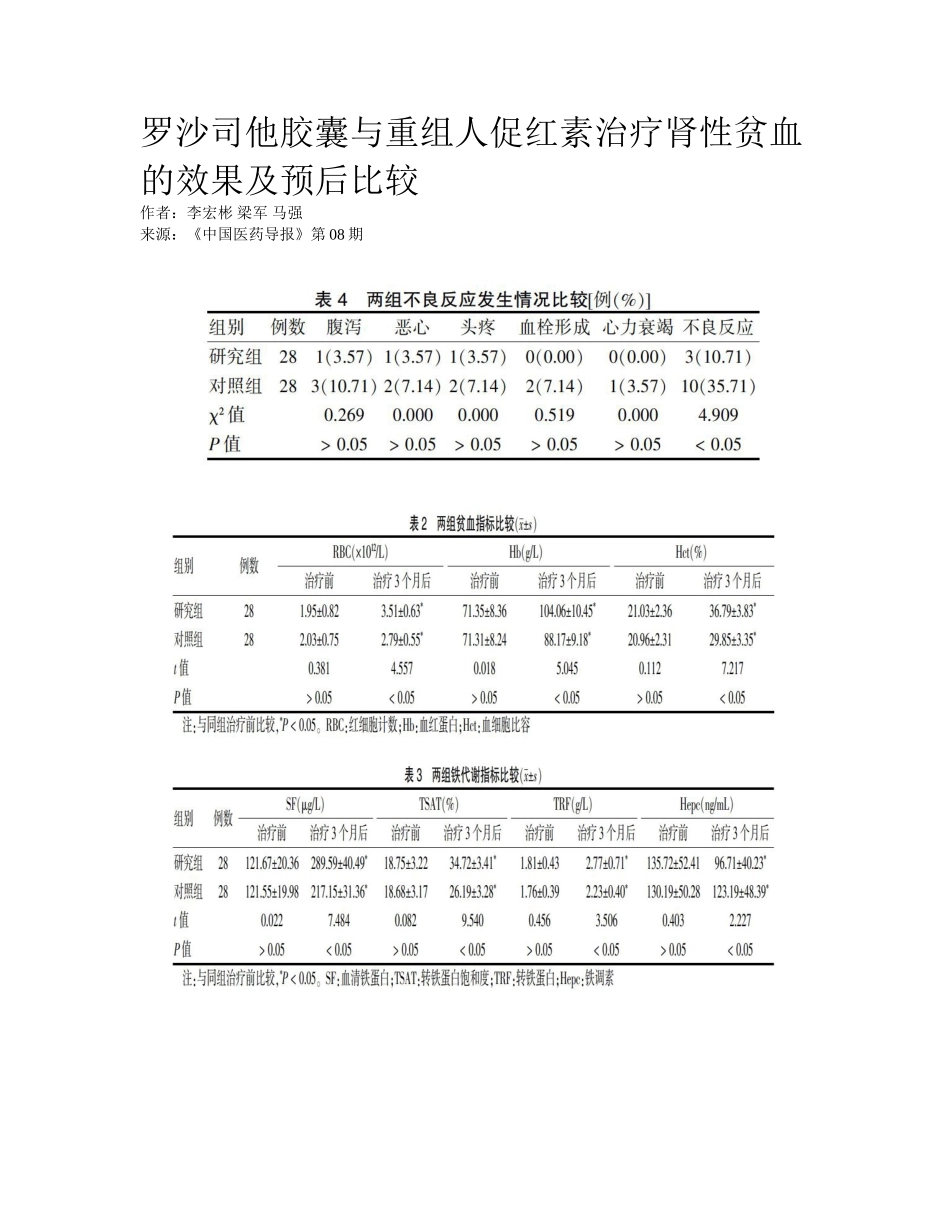 2025年罗沙司他胶囊与重组人促红素治疗肾性贫血的效果及预后比较_第1页