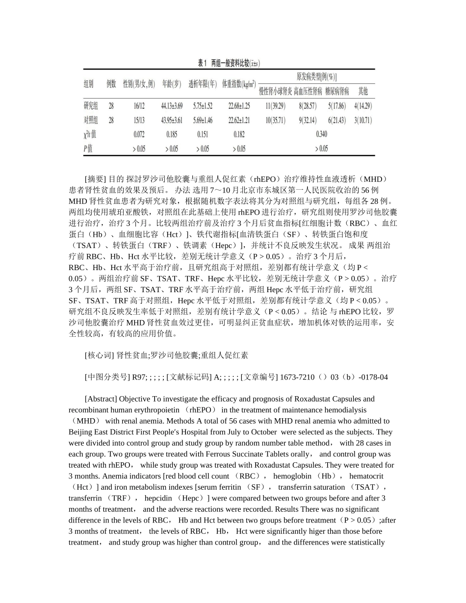 2025年罗沙司他胶囊与重组人促红素治疗肾性贫血的效果及预后比较_第2页
