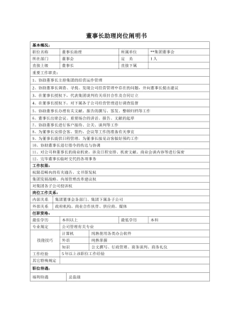 2025年董事长助理岗位说明书