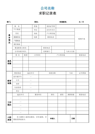 2025年求职登记表