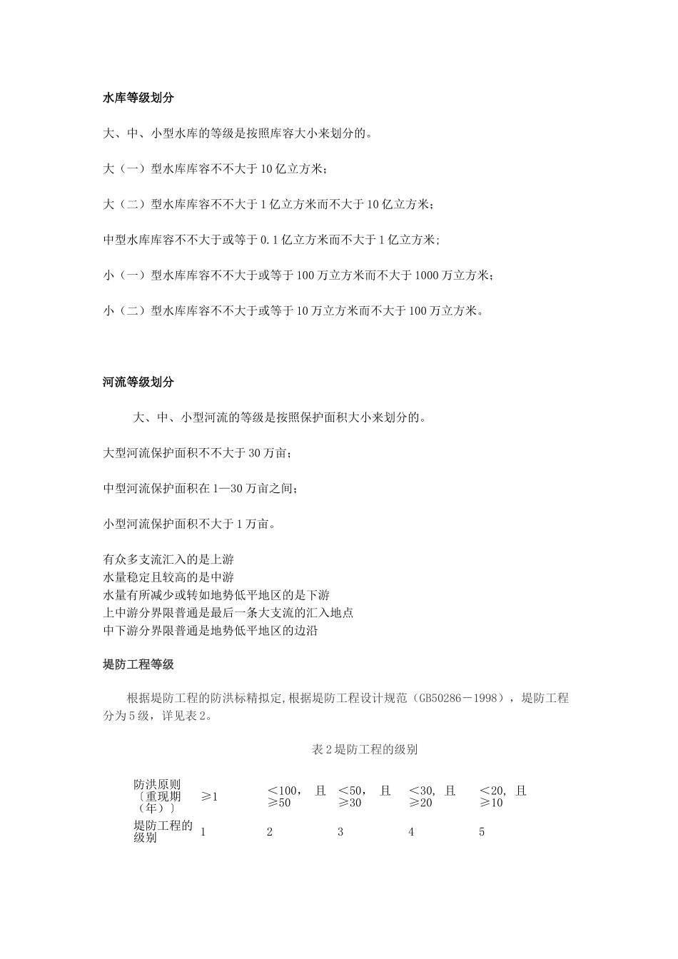 2025年水利水工等级分类水库等级河流等级堤防等级拦河闸等级河道等级渠道等级降雨量等级_第1页