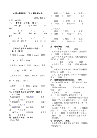 2025年六年级期中考试试卷