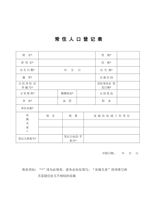 2025年新版常住人口登记表