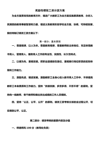 2025年小学绩效工资方案