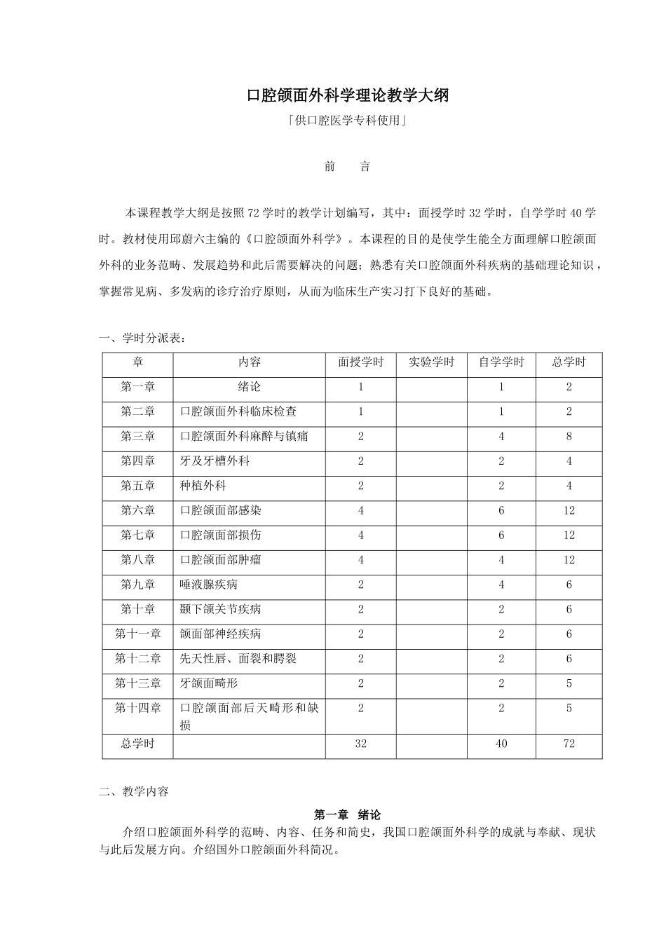 2025年口腔颌面外科学口腔专科理论教学大纲_第1页