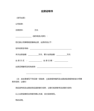 2025年出资证明书
