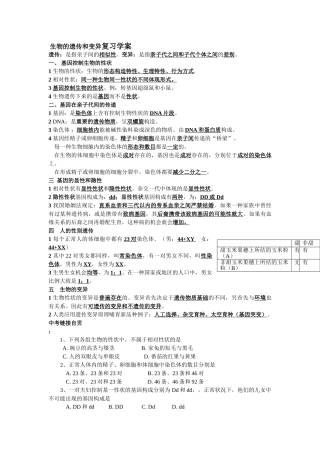 2025年生物的遗传和变异复习汇总