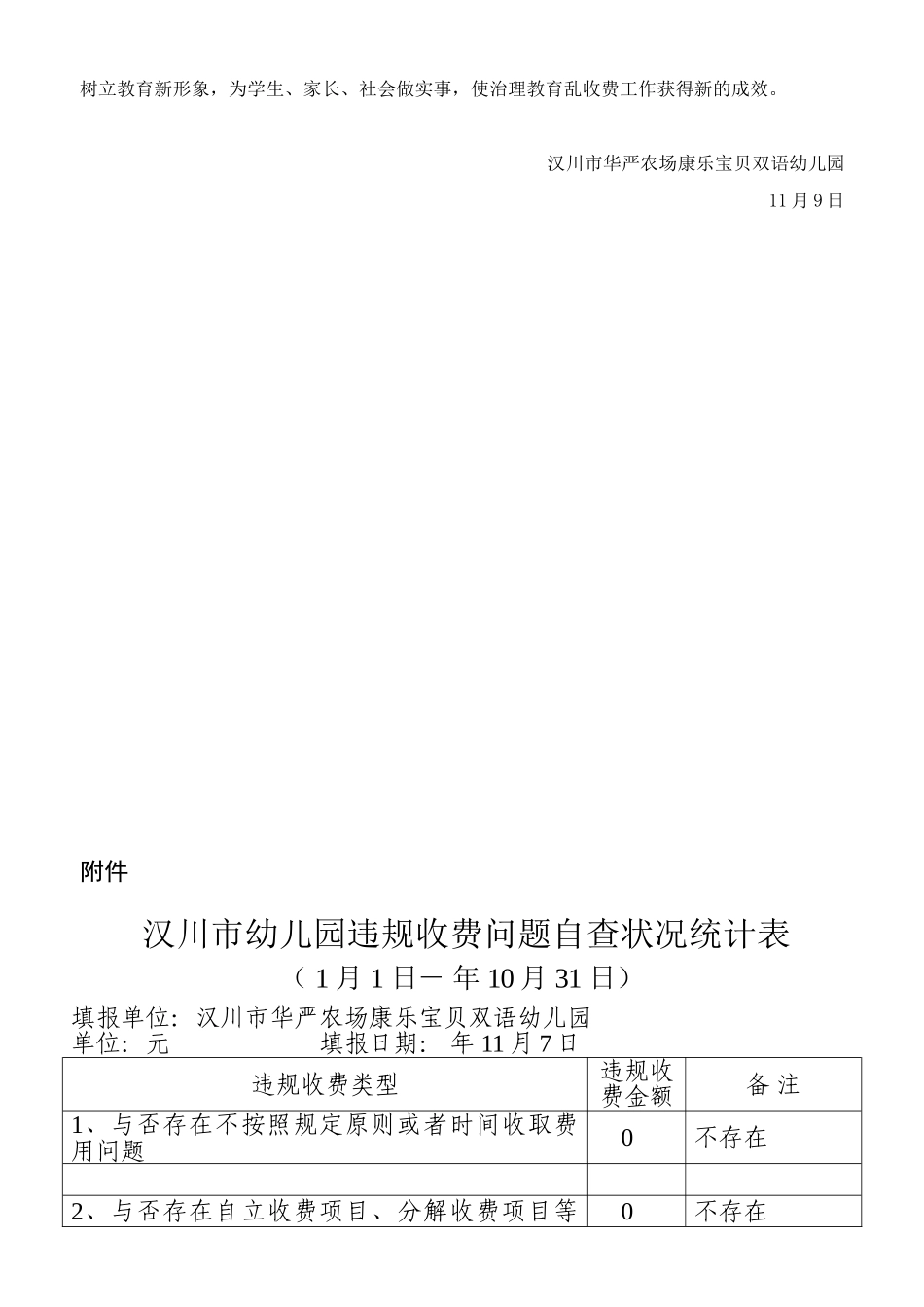 2025年康乐幼儿园收费自查报告_第2页