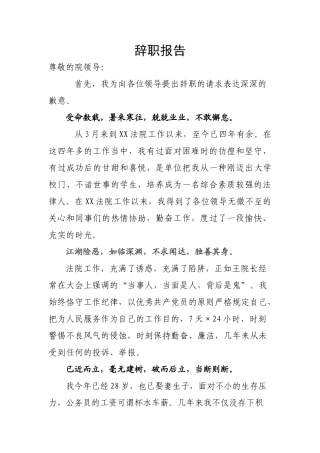 2025年法院系统辞职报告