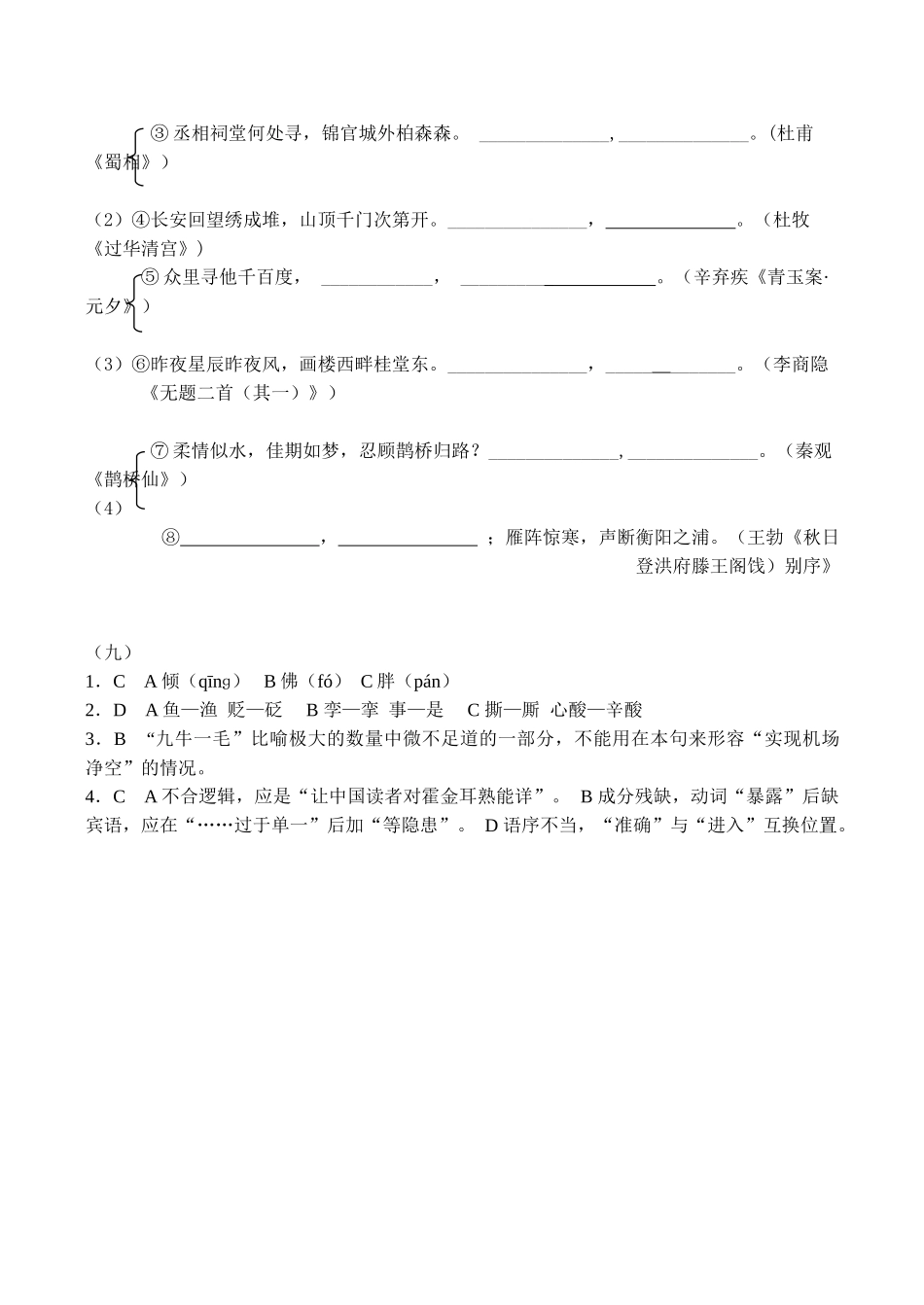 高考语文复习基础知识练习(九)_第2页