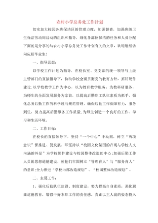 2020年农村小学总务处工作计划