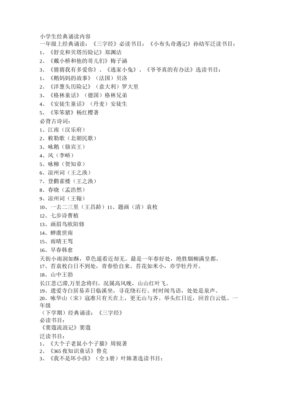 小学生经典诵读篇目及内容_第1页