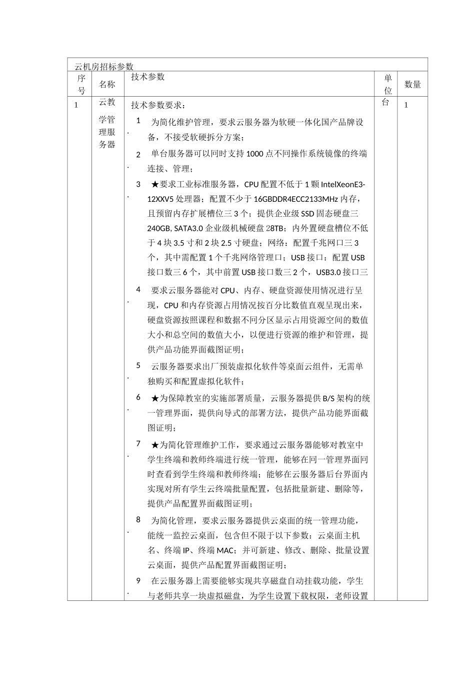 云机房招标参数_第1页