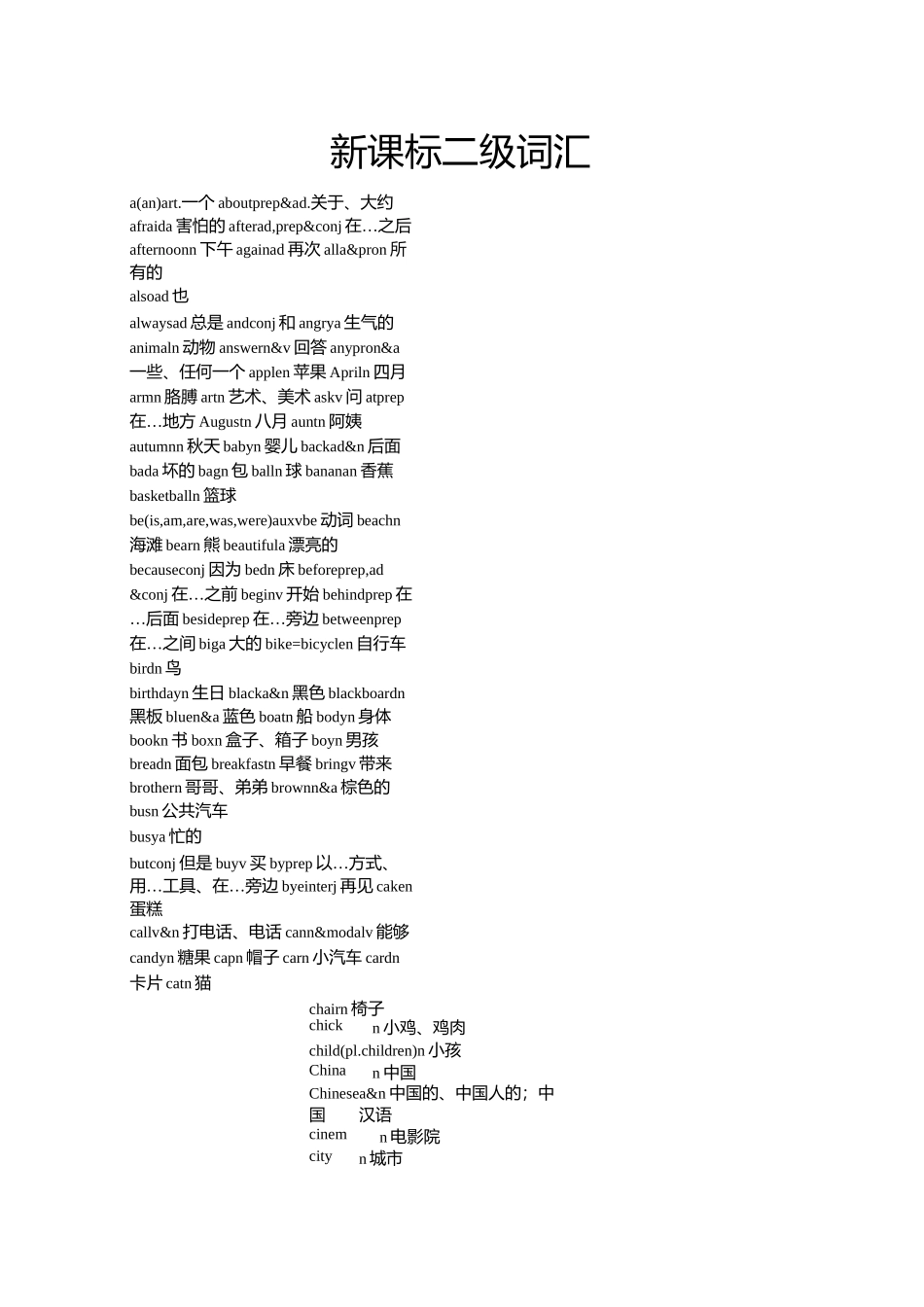 英语常考词汇 新课标二级词汇_第1页