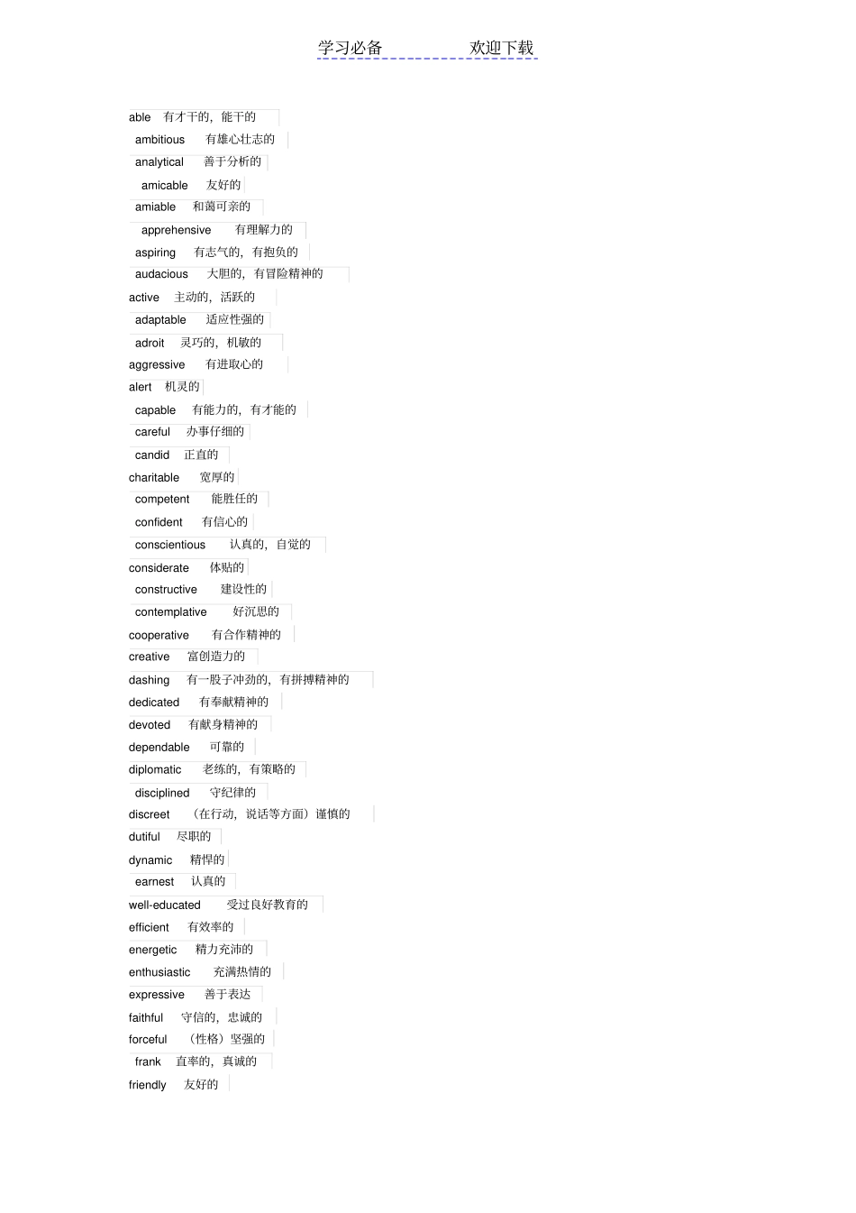 描述人性格的英语形容词_第1页