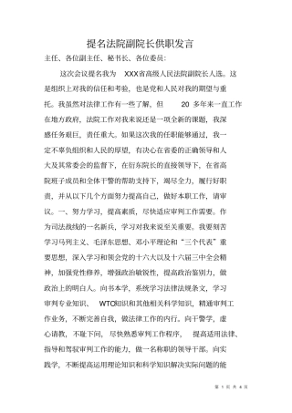 提名法院副院长供职发言