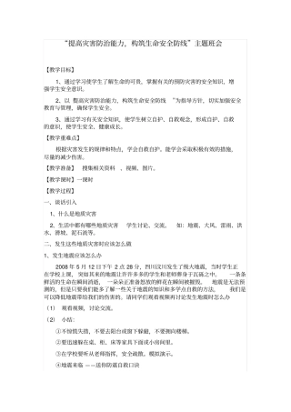 提高灾害防治能力,构筑生命安全防线主题班会