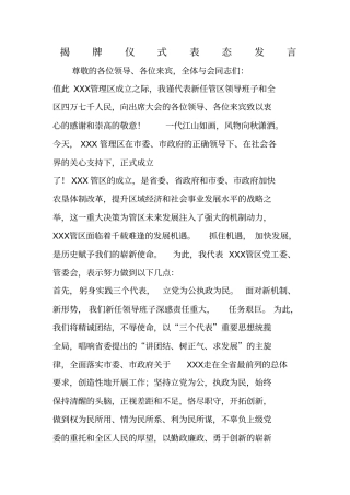 揭牌仪式表态发言